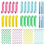 42 Pieces Spiral Curlers Wave Curls Kit, No Heat Hair Curlers Styling, 40 Pieces Hair Curler Rollers Curling Rods 2 Pieces Styling Hooks for Hair Supplies (45 cm A/ 17.7 Inch, 45 cm B/ 17.7 Inch)