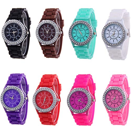 CdyBox Women’s Wholesale Watches Pack Silicone Band Lady Rhinestone Wristwatch (8 Pack)
