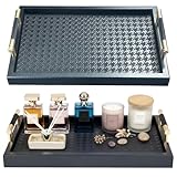 Bamboo Vanity Tray for Dresser -13.4'x8.7' Black Gold Catchall Organizer for Cologne, Perfume, Cosmetics, Jewelry, Watch, Key - Decorative Valet Tray for Living Room, Bathroom, Bedroom, Countertop