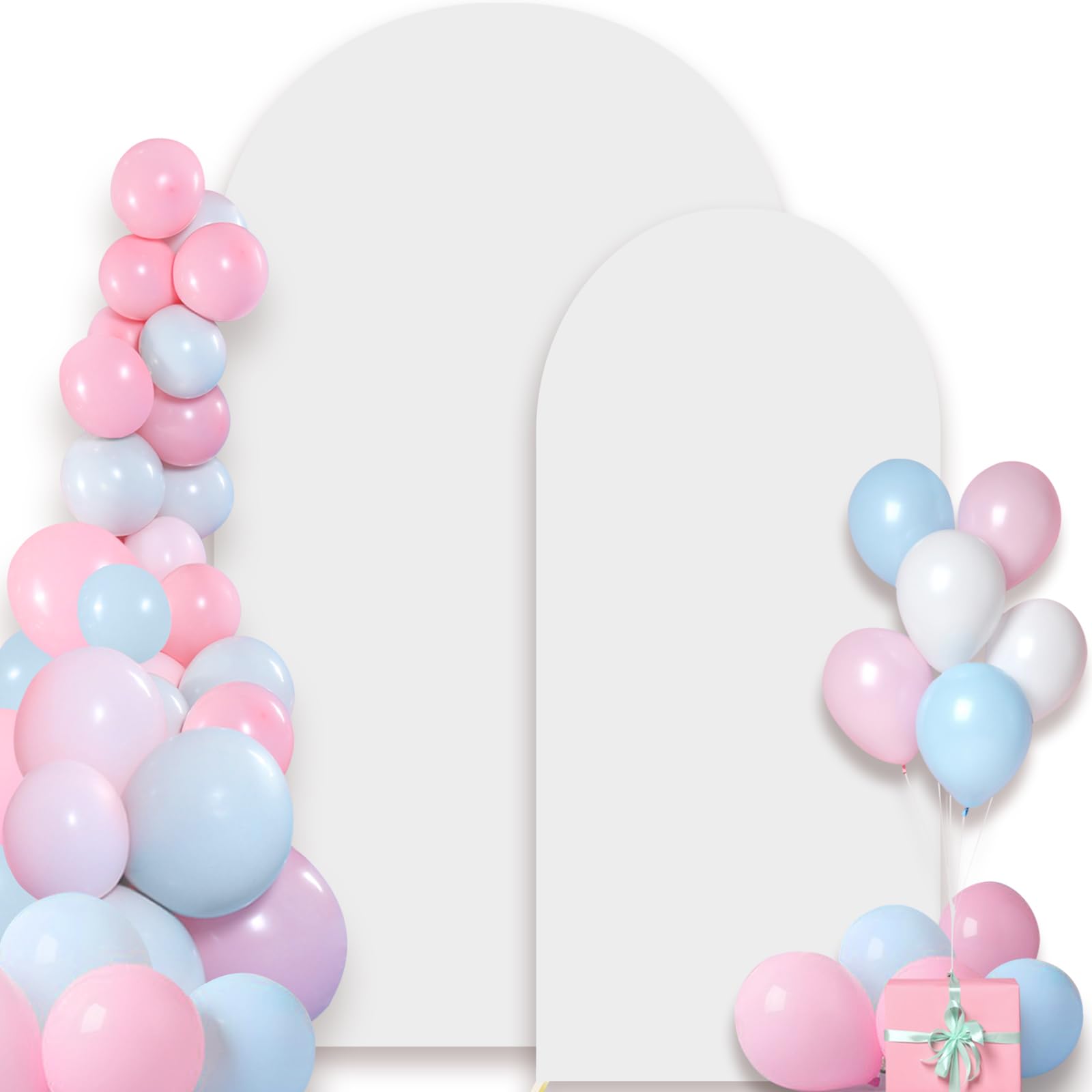 Bouiexye Wedding Arch Backdrop Cover, 6FT &7.2FT White Spandex Fitted Arch Backdrop Stand Set of 2 for Wedding Birthday Baby Shower Banquet Ceremony