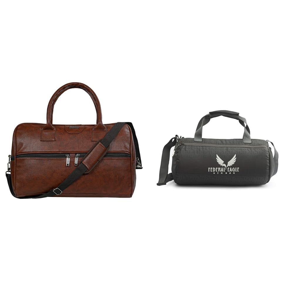 Men's, Women's Leather Duffle Bags - Large Size (Tan, 50 L) + Sports Duffle/Travel Bag Classic Polyester Round-Shaped Large Capacity 20L Gym Bag with Built-in Waterproof Layer and-image-40