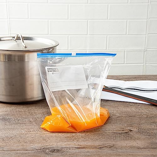 Image of Restaurantware Bag Tek 1 Gallon Freezer Slider Bags 1000 Disposable Zipper Pouch Bags - Slide Zipper Expandable Bottom Clear Plastic Freezer Bags With Write-On-Label For Food Storage