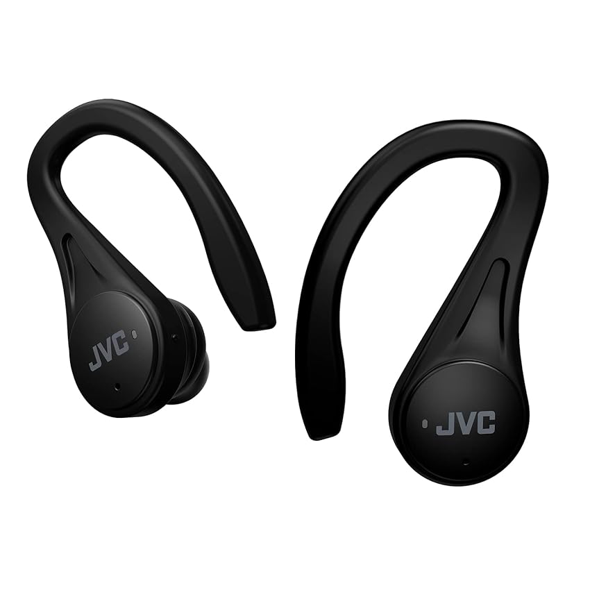 JVC HA-EC25T, Auricolari sportivi senza fili, leggeri e compatti, batteria a lunga durata (fino a 30 ore), suono con controller magnetico al neodimio, resistenza all'acqua (IPX5), Nero