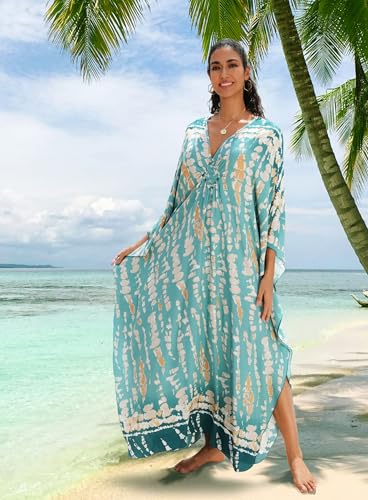 Image of Yanziliu Kaftan Dress for Women,Plus Size Hawaiian Batwing Sleeve Beach Cover Up Summer Swimsuit Dresses