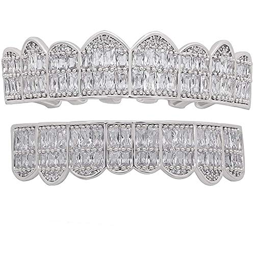 Gold Teeth 18K Grillz Square Pave CZ 8 Teeth Top Bottom Man Women Grillz Diamonds Grillz+ 2 Extra Molding Bars
