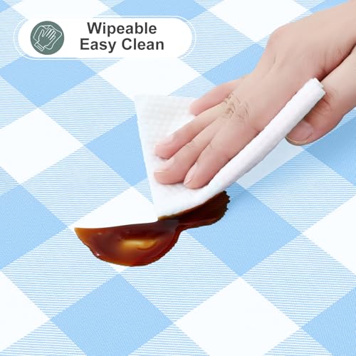 Image of misaya Square Waterproof Vinyl Table Cloth, Buffalo Flannel Backed Tablecloth, Wipeable Plastic Table Cover for Dinner, Kitchen, Outdoor (54 inch x 54 inch, Baby Blue and White)