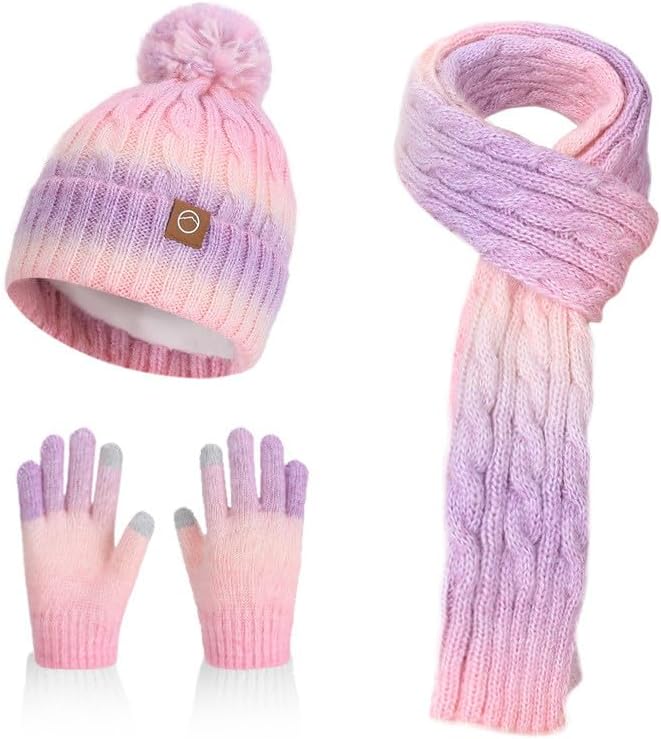 Topcosplay Winter Kids Warm Hat Scarf Gloves 3 Piece Set Knitted Neck Warm Scarf Plush Lining Gloves Hat Christmas Gift Set