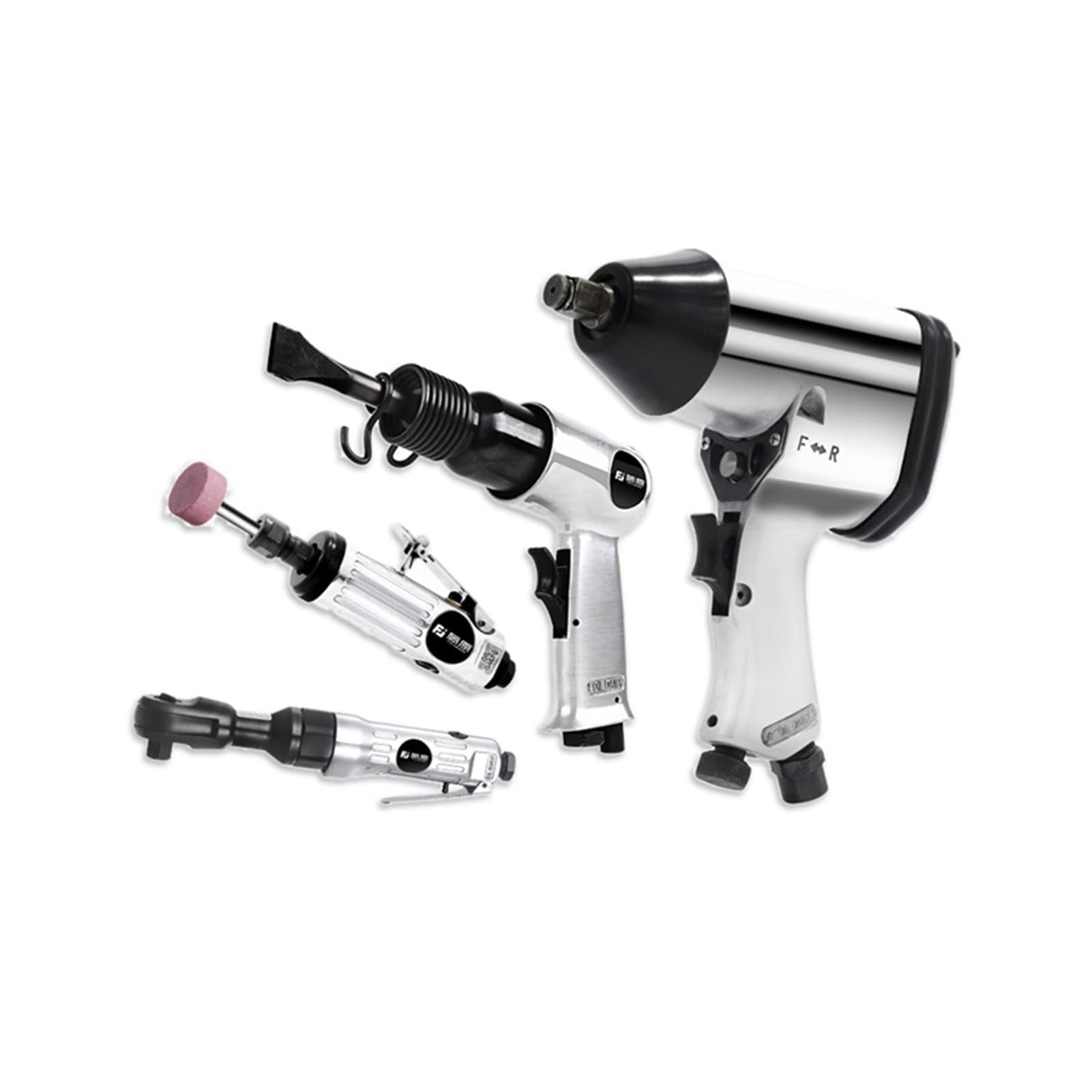 Conjunto de herramientas neumáticas de 4pcs, pala de aire 34 0n.m Llave de torsión, 6 8n.m Llave de trinquete, Máquina de molienda neumática Martillo de aire