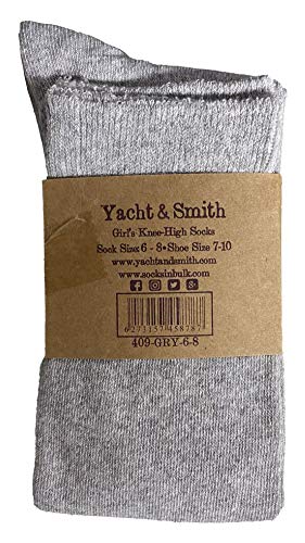 Yacht & Smith Girls Knee High Socks Cotton, Uniform School Sock, Solid Colors, Kids Sock Size 6-84