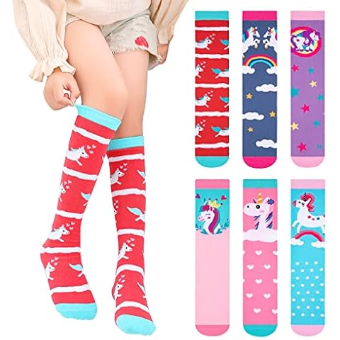 PHOGARY 6 Pairs Girls Unicorn Knee High Socks Cover