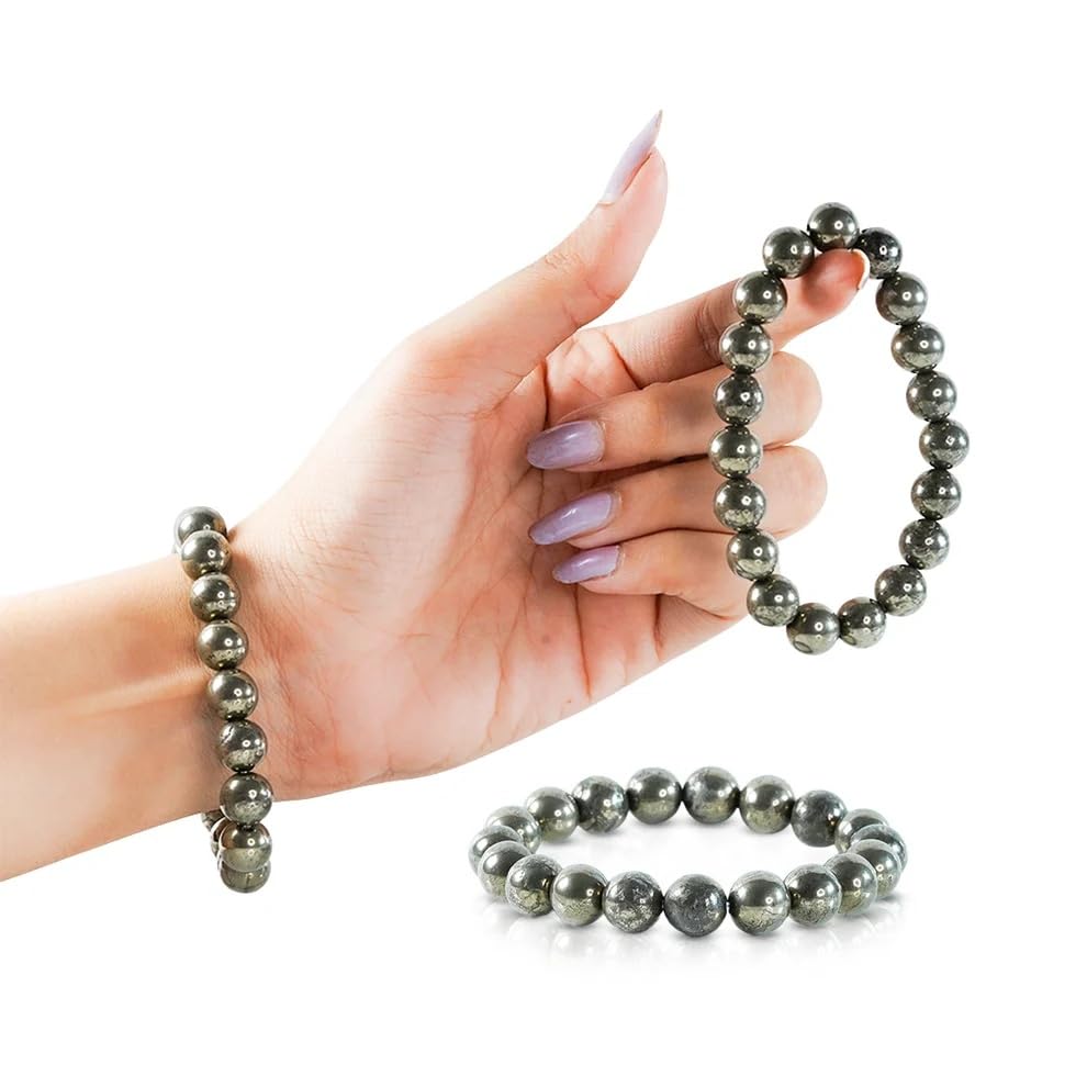 Image of Natural Pyrite Bracelet for Men & Women | Certified 8mm-10mm Beads | Prosperity Energy, Confidence & Protection | by Acharya Lavbhushan Ji