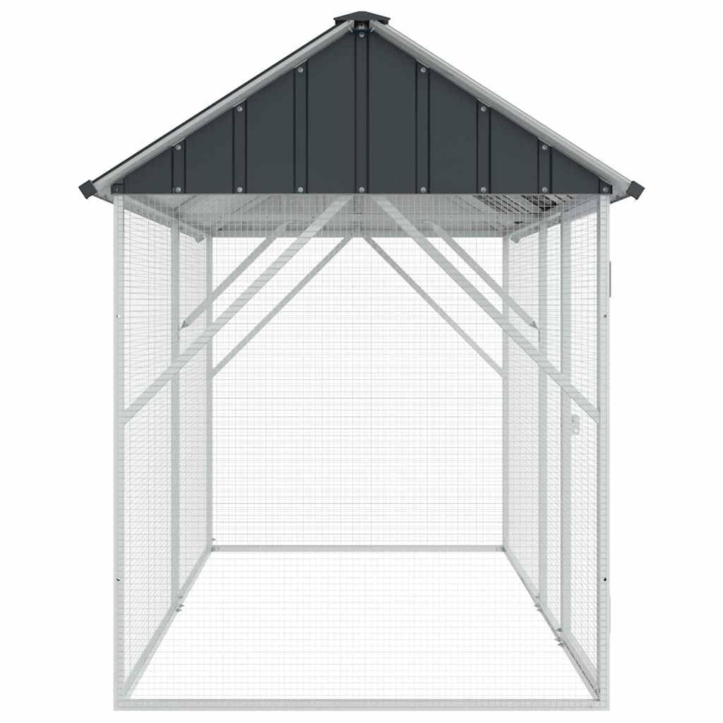 vidaXL Jaula para Aves Antracita 227 x 112 x 141 cm Acero Galvanizado, Refugio de Aves Moderno para jardín y terraza, Jaula Rectangular, hábitat Amplio, Zona Duradera