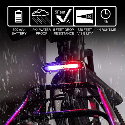 Image of Fastped Bicycle USB Rechargeable Tail Light Police Light Type 3 Colors (Red,Blue,White) Rear Light with Changing Colors, Waterproof Cycling Lights Wide-Angle Visibility - Suitable for Cycling