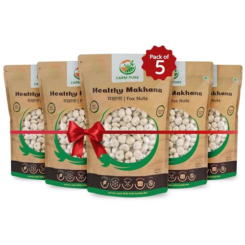 Image of FARM PURE Premium Phool Makhana | Fox Nuts 200g x 5 Pack | Crunchy Roasted Lotus Seeds | Gluten-Free, Low-Calorie, Healthy Snacking, Fasting | Farm Fresh & Preservative-Free I Makhana for Prasadam