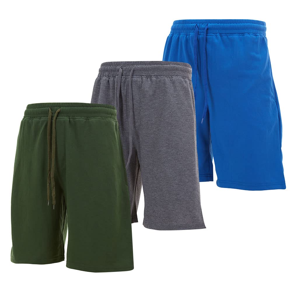3-Pack Premium Mens Fleece Sleep Shorts- - Athletic Activewear Short with Pockets- Sweat Shorts for Sports, Gym, Workouts