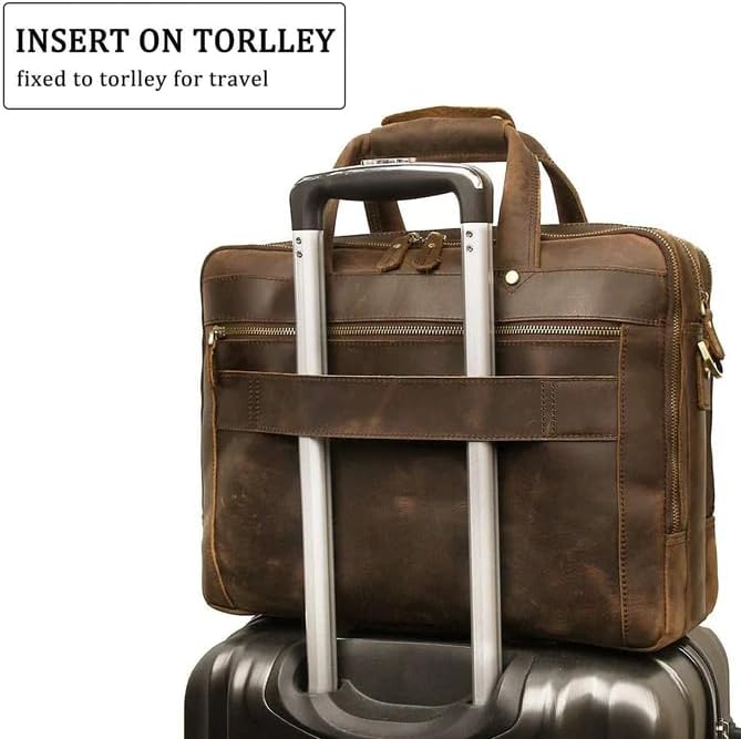MaheTri Crazy Horse Leather Briefcase (Upto15.6) With Multiple Compartment | Genuine Handcrafted Laptop Bag | Vintage Buffalo Leather Office Bag | Adjustable Strap & Brass Buckle | Handmade Satchel
