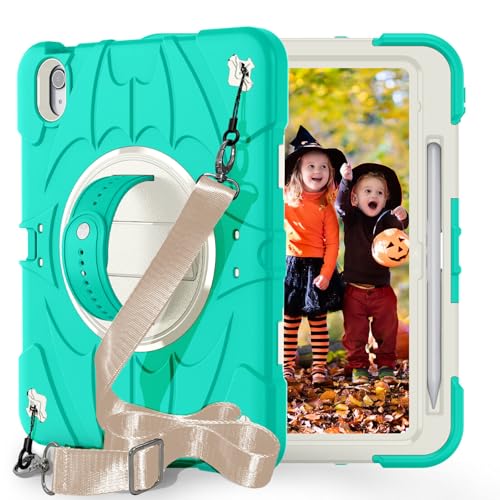 Funda para iPad Mini 7 (a17 Pro) 2024 / 6ª (color: menta) correa de mano para el hombro, funda de silicona rígida con función atril