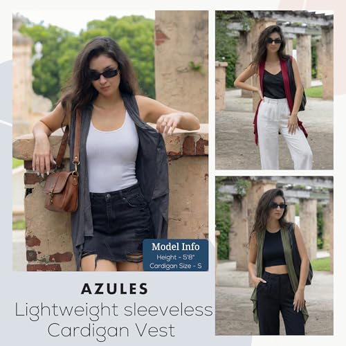 Image of Azules Sleeveless Cardigan for Women, Soft Lightweight Duster Open Front Sleeveless Long Cardigan Vest (3 Pack)