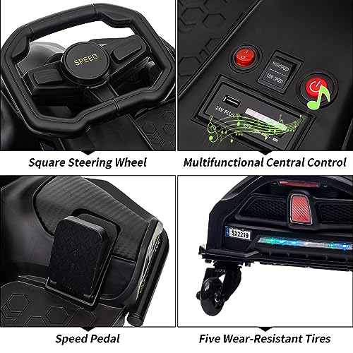Image of 12V Kids Ride on Drift Car for Kids, 7ah 45W Motor Electric Drifting Go-Kart Up to 5 mph Variable Speed, Built-in Music,Colorful Tail LED Light,USB,Low-Power Alarm, Max Load 110lbs, Black