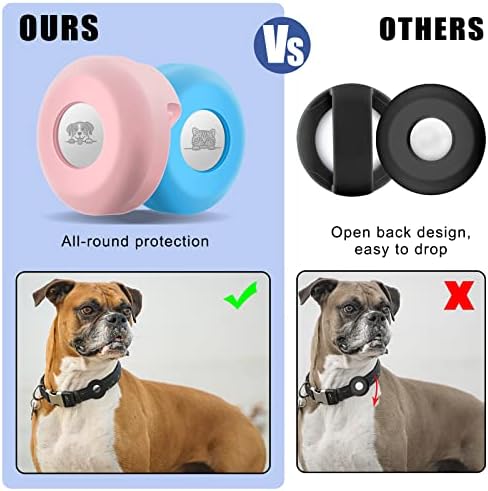 Air Tag Dog Collar, Airtag Cat Collar, Silicone Protective Case for Apple Airtag Tracking GPS Finder Lightweight Pet Accessories Anti-Lost Loop Holder for Apple Locator Tracker(Blue&Pink)