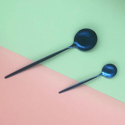 Miniatura 9 de Juego de cubiertos plateados de acero inoxidable de 24 piezas, servicio para 6, mango rosa pulido con espejo, juego de cubiertos de cuchillos,