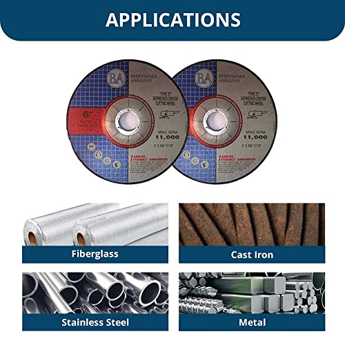 Benchmark Abrasives 4-1/2" Aluminum Oxide Quality Thin Cut Off Wheel For Metal And Stainless Steel 7/8" Arbor, Fiberglass Iron Cutting Wheel Use With Grinder - 50 Pack #TOP3