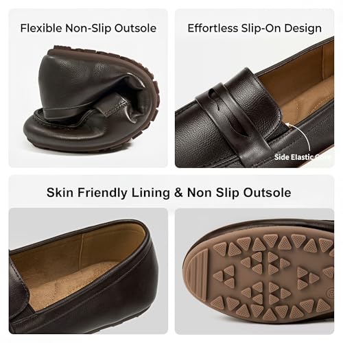 Image of Ecetana Womens Loafers Comfortable for Work: Cushion & Lightweight Slip On Business Casual Flat Shoes - Long Hours of Standing Walking - Penny Loafers for Daily Commuters