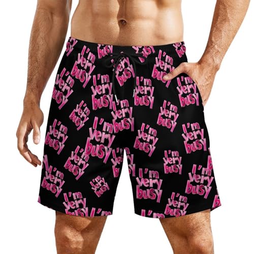 I'm Very Busy Mens Swim Trunks Swimming Board Shorts with Compression Liner Summer Beach Bottom