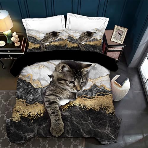 VTRXEG Housse De Couette 135x200 Chat,Ensemble Deparure De Lit en Chat Douces Et Confortables,avec Fermeture Éclair Housse De Couette +2 Taies d'oreiller...