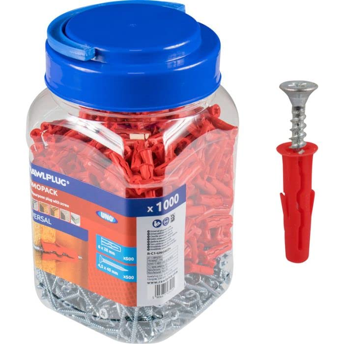 Rawlplug Uno Universal Screws and Wall Plugs Set 6 mm RED