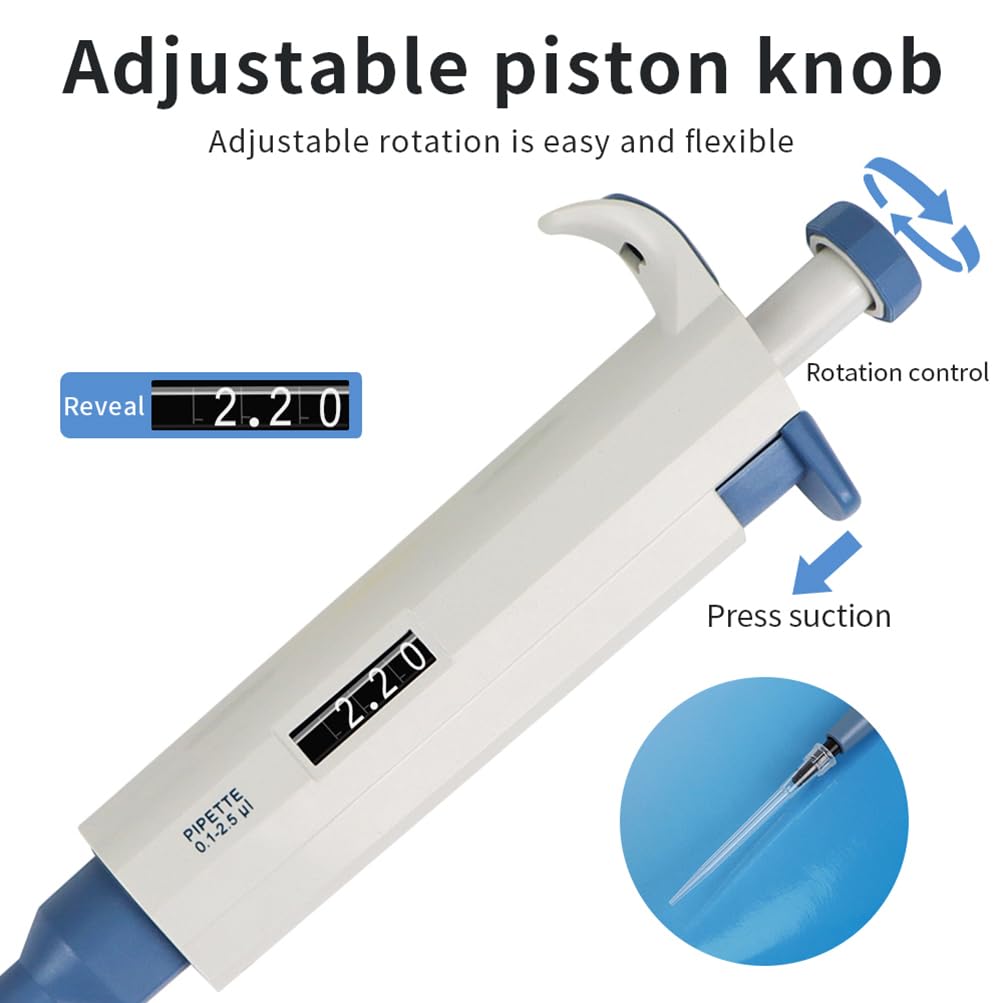 Pipette, manuelle einkanalige einstellbare Labo-Ory-Pipetten, 0,1 bis 2,5 µl einstellbar, manuelles variables Volumen, Einzelkanalpipetten, LCD-Labor-Mikropipette, für präzise Probenahme im Labor