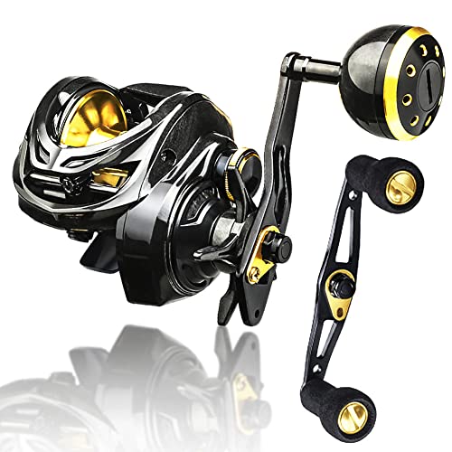 Carrete de pesca para baitcasting, 16 kg máximo de arrastre largo, carrete de cebo de pesca de anzuelo, carrete de pesca con agarre de bola de metal para mano izquierda