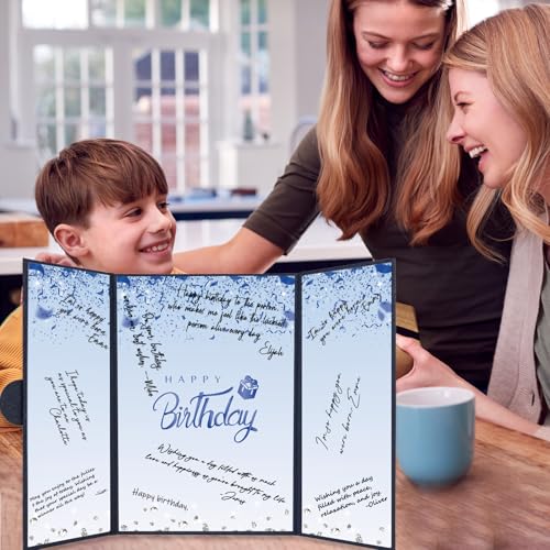 Image of Crenics Blue and Black Birthday Decorations for Women Men, Creative Birthday Guest Signature Book Alternative 18 inch x 12 inch, Awesome Birthday Gifts for Girls or Boys