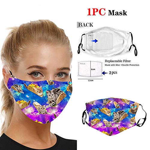 Preisvergleich Produktbild Gesichtsschutzschild 3D, Waschbar Mundschutz mit Motiv Katze, Mehrweg Atmungsaktiv Stoffmasken Halstuch Bandana Tuch, Mund und Nasenschutz Neue Modelle! (A)