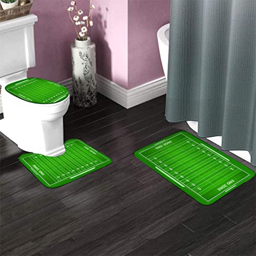 3-teiliges Badezimmerteppich-Set, Feld des Spiels, Strategietaktiken, Endzone, Touchdown-Sportarten, waschbare Badteppiche, rutschfest, mit Rückenpolster, Konturteppich und Toilettendeckelbezug – Bild 4