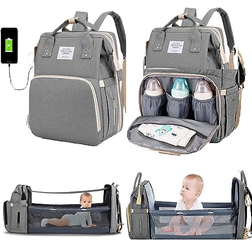 Culcenor Baby Changing Bag Backpack,Nappy Backpack Rucksack,Portable Diaper Bag with Foldable Cot Bed, Multifunctional Waterproof Mummy bag for Mom Dad Newborn Travel Camping Outdoor