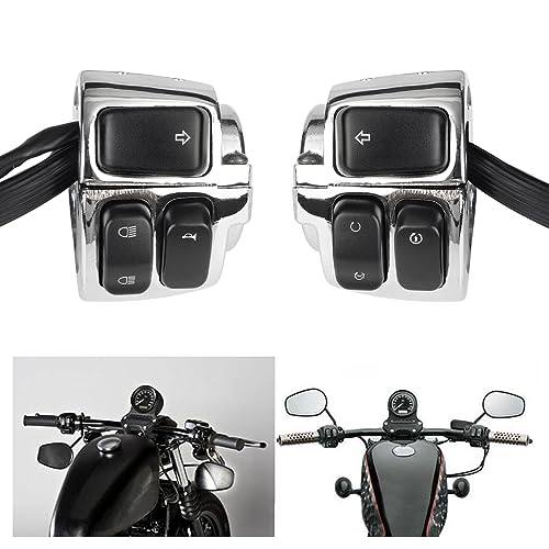 1 Pair Motorcycle 1" Handlebar Switches Control and Wiring Harness with 1996-2012 Harley Softail Dyna Sportster V-Rod（Silver）