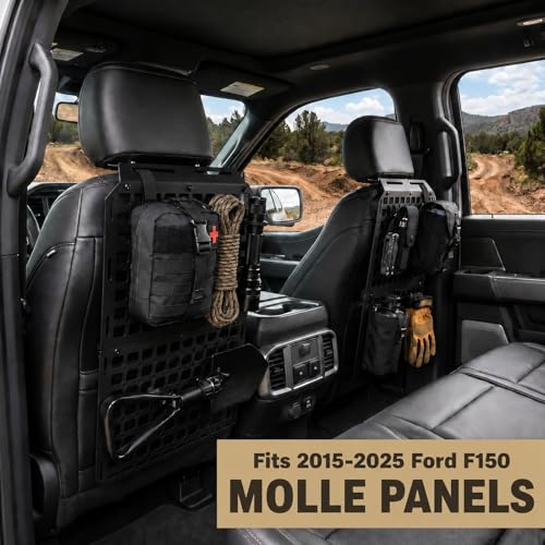 2pcs Tactical Seat Back Molle Panel for 2015-2026 Ford F150, Rigid Organizer Storage Panel with 10 Hook & Loop Straps for Ford F-150/F250/F350/F450 Accessories, Interior Molle Storage Shelf System by MAIKER OFF ROAD - Used condition - Image 2