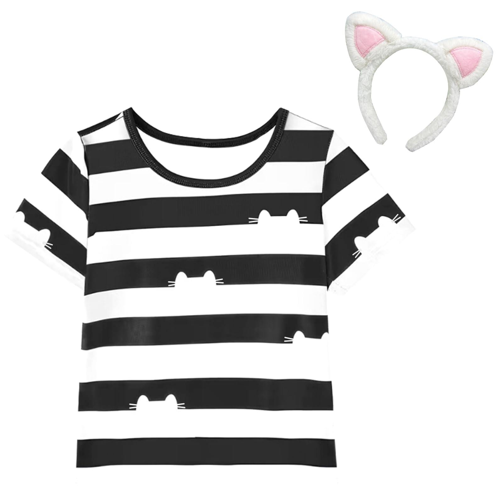 DAISYDUDS Girls Toy House Costume With Cat Headband Black and White Striped Set Halloween Christmas Outfits 3-8 Years