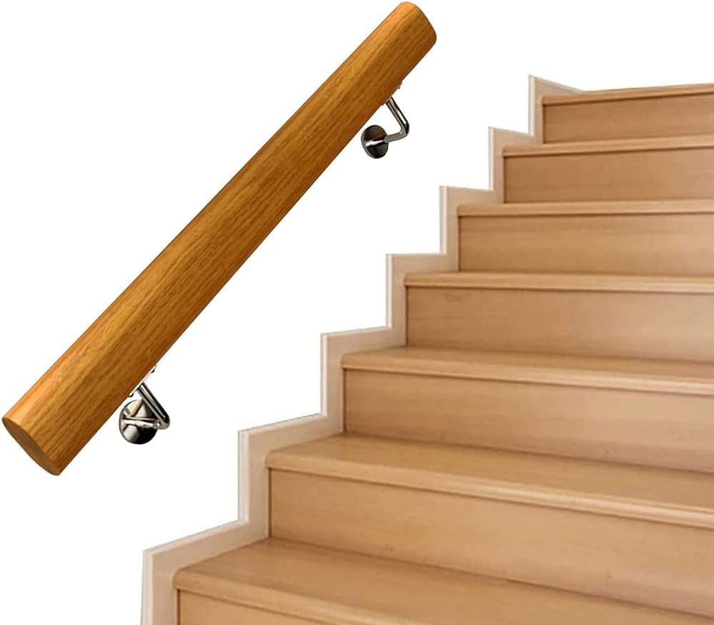 FKXSXAZ Stair Banister Handrail Wooden Handrails Corridor Non-Slip Hand Railings Indoor Wall Mount Staircase Grab Bar with Stainless Steel Brackets Safety Support(Size:3ft/90cm)
