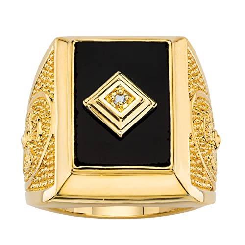 PalmBeach Men's Yellow Gold-Plated Emerald Cut Natural Black Onyx and Diamond Accent Cross Ring Sizes 8-13