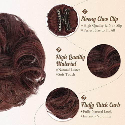 Barsdar Claw Clip Messy Hair Bun, Curly Messy Bun Hair Piece Clip In Claw Chignon Ponytail Extension Synthetic Hair Bun Extensions Messy Hair Bun Scrunchies Hair Bun For Women Girls(Burgundy Red) #TOP2