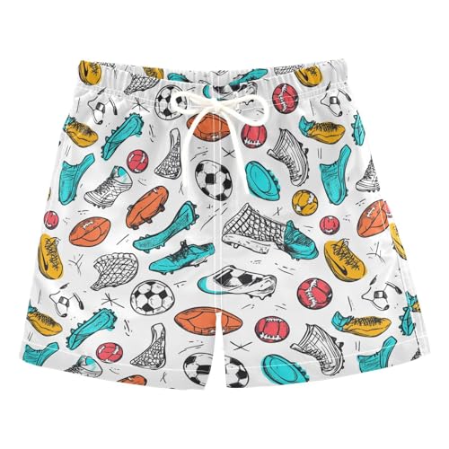 Boys Quick Dry Swim Trunks with Pockets Doodle Football Sport Ball Beach Shorts for Kids, Toddler Swimsuit Boy