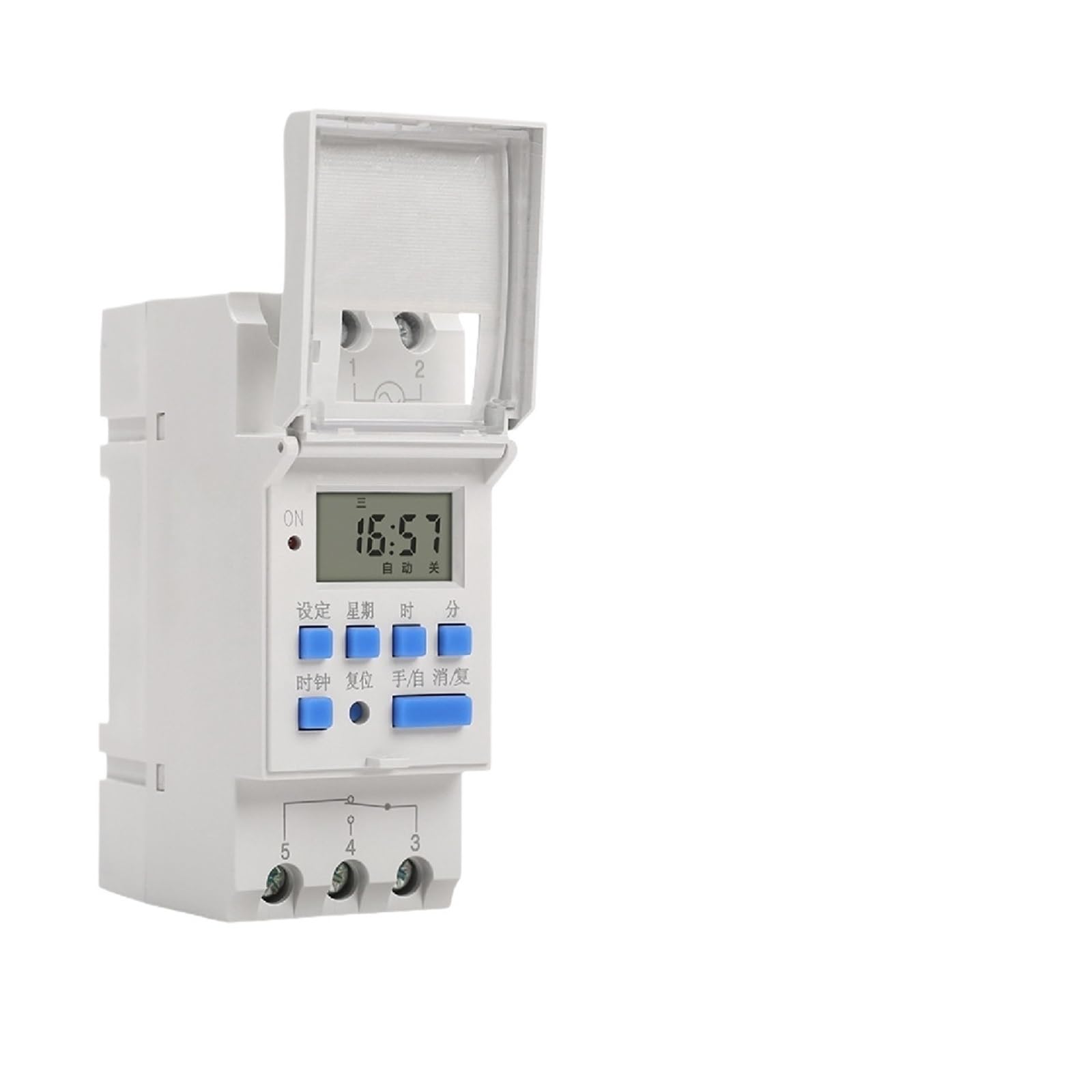 Programmable DIN Rail Digital Timer Switch 2P 220VAC 12V / 24V DC 15A 16 On Off Schedules 15min-24h -10-40℃(AC220V)