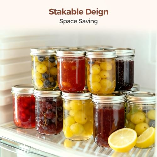 Image of ComSaf Small Mason Jars 8 oz 12Pcs Bulk Set, Half Pint Regular Mouth Mason Jar with Lids and Seal Bands, Glass Canning Jars for Jam, Jelly, Spice, Meal Prep, Shower Wedding Favors, DIY Candles Decor