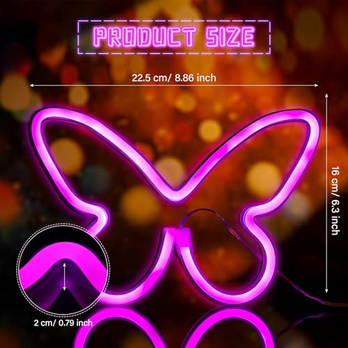 Image of Riakrum 2 Pcs Butterfly Neon Signs LED Lights Decor,Purple, Pink