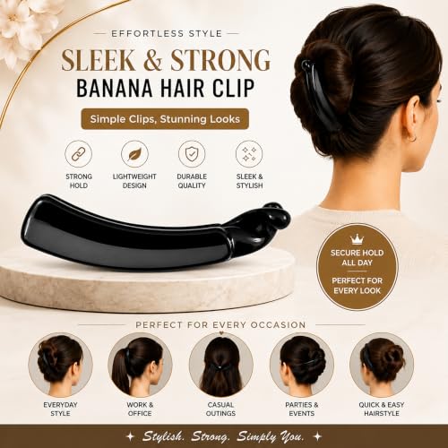 Image of Glaze Glossy Finish Curved Claw Hair Clips for Women & Girls | Strong Grip Non-Slip Hair Jaw Clips for Thick, Thin & Curly Hair | Everyday Styling Accessories | Black, Pack of 3 (small)