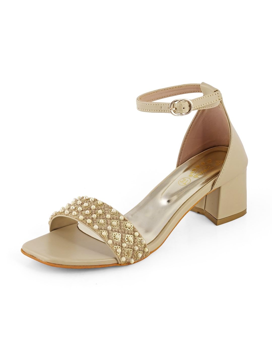 LaSancy Womens Embroidered Ankle-Strap Fashion Heel Sandals|Ethnic, Party-Wear & Smart-Casual Block Heels for Women |Sandal for Girls|Heel Height: 2 Inches - Beige (B0CD6FF4ZT) Amazon Price History, Amazon Price Tracker