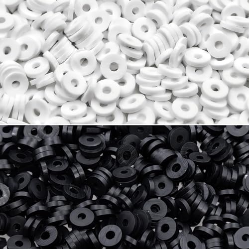 Amaney 3000pcs 6mm Heishi Beads Polymer Clay Beads White and Black for Jewelry Making Bracelets Necklace