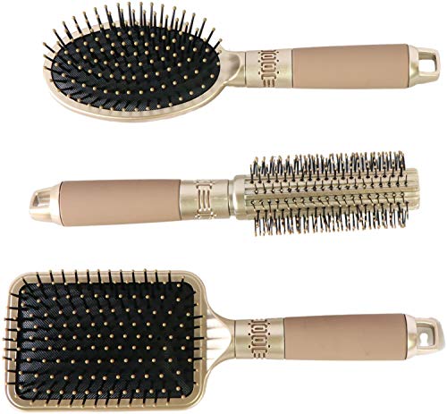 NVTED Hair Brush Set with Detangling Nylon Pins Massage Paddle Brush Cushion Hair Combs Hair Dryer Brush for Women Men Kids Girls (GOLD)